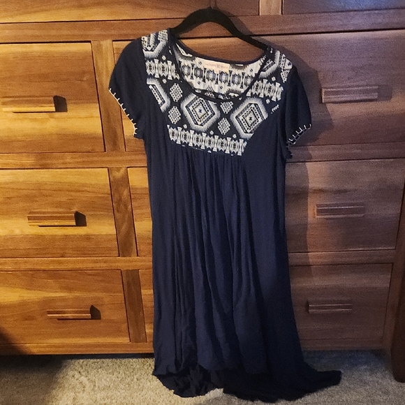 Altar'd State Blue and White Maxi Dress with Flutter Sleeves - Picture 1 of 9